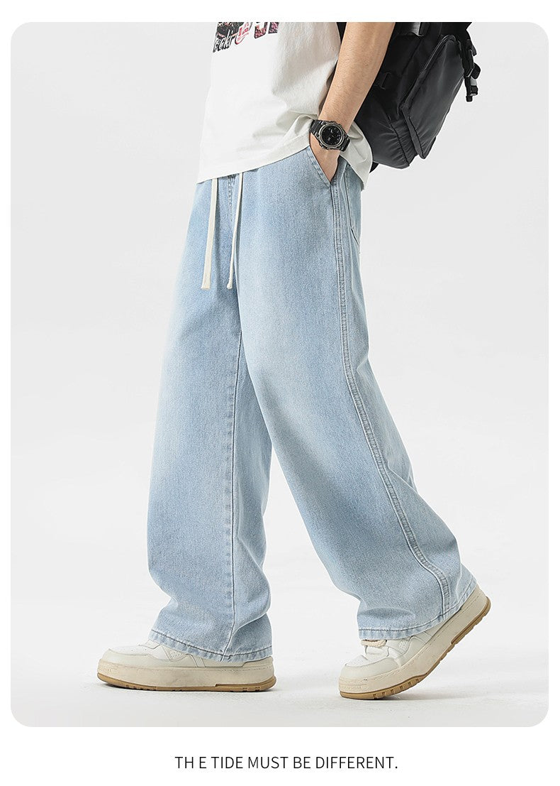 Calça Jeans Masculina Americana Solta Perna Larga Reta Casual Street Hip-hop Folgada Jeans Preto Cinza Azul Streetwear Masculino