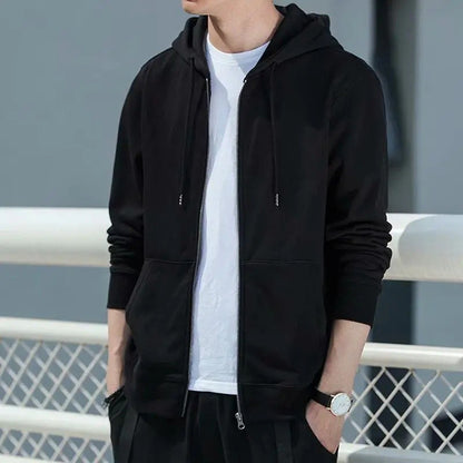 Men's Fleece-Lined Warm Jacket 2024 Autumn Winter New Cardigan Sports Top Casual Hooded Sweatshirt Regular Length China Origin
