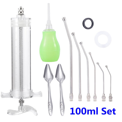 Alimentação manual de pintos e pássaros jovens de canários e pombos, conjunto de seringas de 10/20/50/100ml, 6 peças de tubo curvo de PC, colher de alimentação de metal.