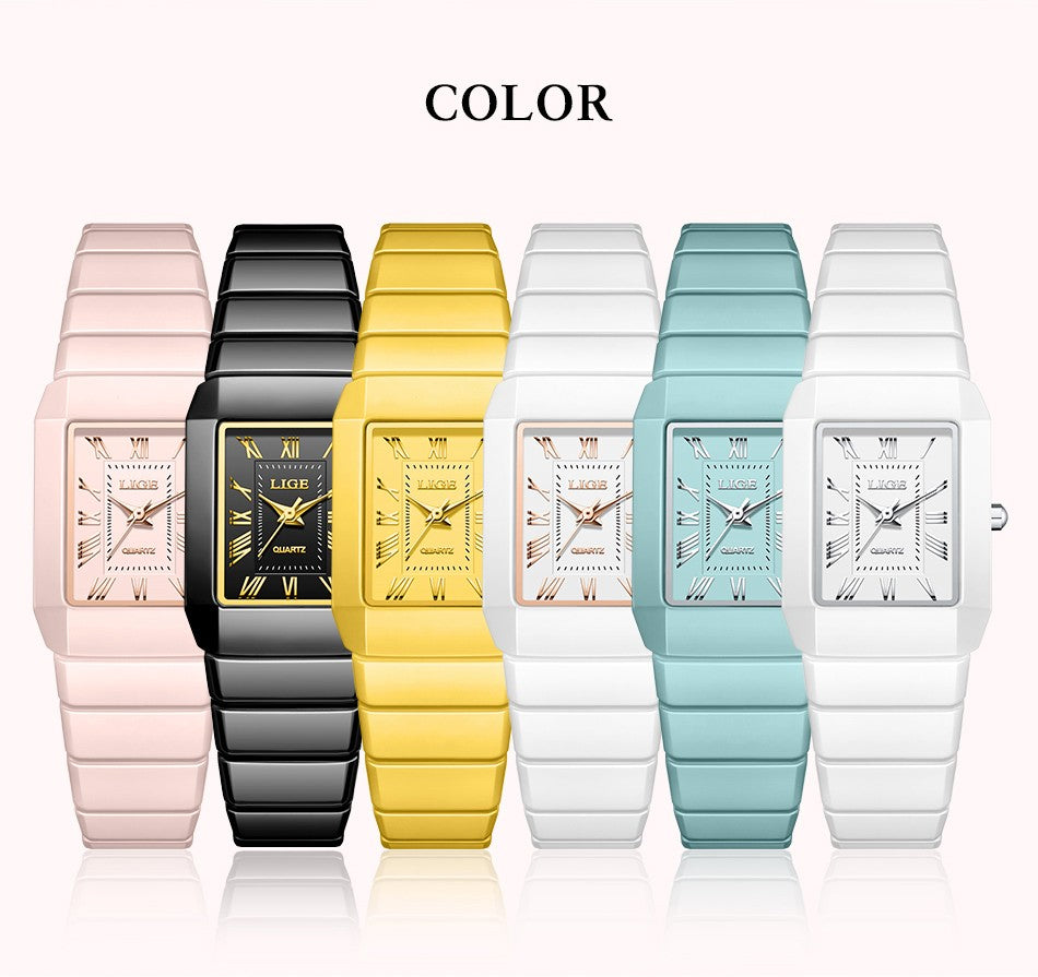New Fashion LIGE Elegant Quartz Woman Watch Top Brand Luxury Ceramic Strap Waterproof Simple Dial Watches for Women Ladies Gifts