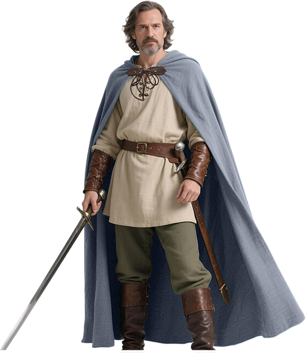 Joukavor Renaissance Hooded Cape Medieval Linen Cloak with Hood for Women Men