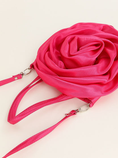 Luxury Rose Handbags Design Silk Pleated Flower Shoulder Bag Women Red Satin Round Evening Purse Wedding Party Clutches Female