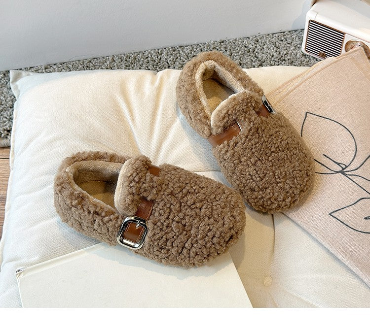 Winter Children's Shoes 2025 New Girls Fluffy Cotton Shoes Soft Bottom Non-slip Kids Fashion Simple Plush Shoes Trend Versatile