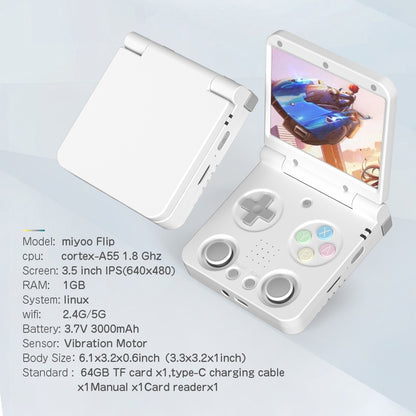 MIYOO Flip V2 Retro Handheld Game Console With Metal Hinge 3.5'' IPS Screen Compact Portable Game Machine Dual Analog Sticks Gif