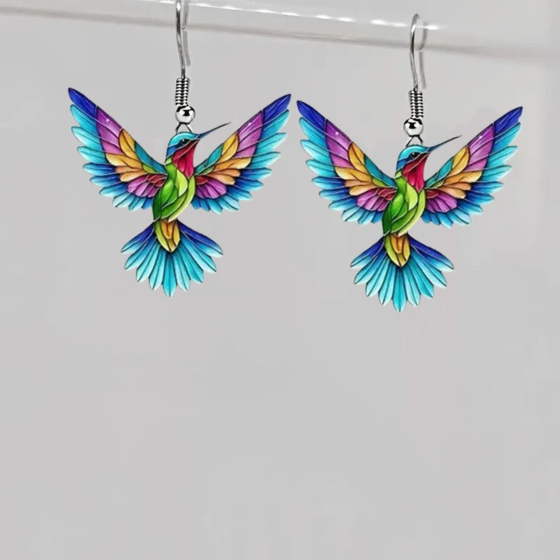 Brincos de beija-flor FTCY de acrílico para mulheres estilo retrô coloridos brincos de pássaro pendurados presentes de joias femininas