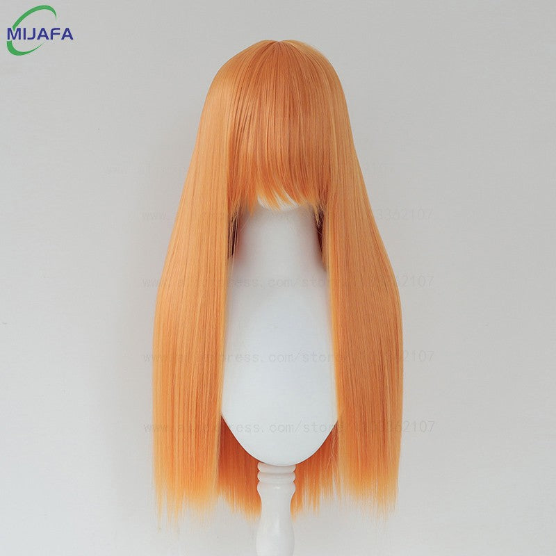 Peruca de Cosplay Longa e Lisa de Altíssima Qualidade, 400g, 48 Cores, 60cm, com Franja, Resistente ao Calor, Perucas Anime + Touca de Peruca