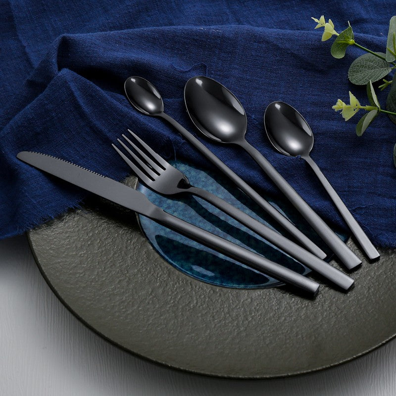 Conjunto de Talheres Ocidentais Pretos para Jantar 6 Peças Conjunto de Talheres de Aço Inoxidável Faca Garfo Colher de Chá de Gelo Conjunto Clássico de Talheres para Festa