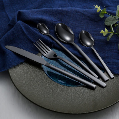 Conjunto de Talheres Ocidentais Pretos para Jantar 6 Peças Conjunto de Talheres de Aço Inoxidável Faca Garfo Colher de Chá de Gelo Conjunto Clássico de Talheres para Festa