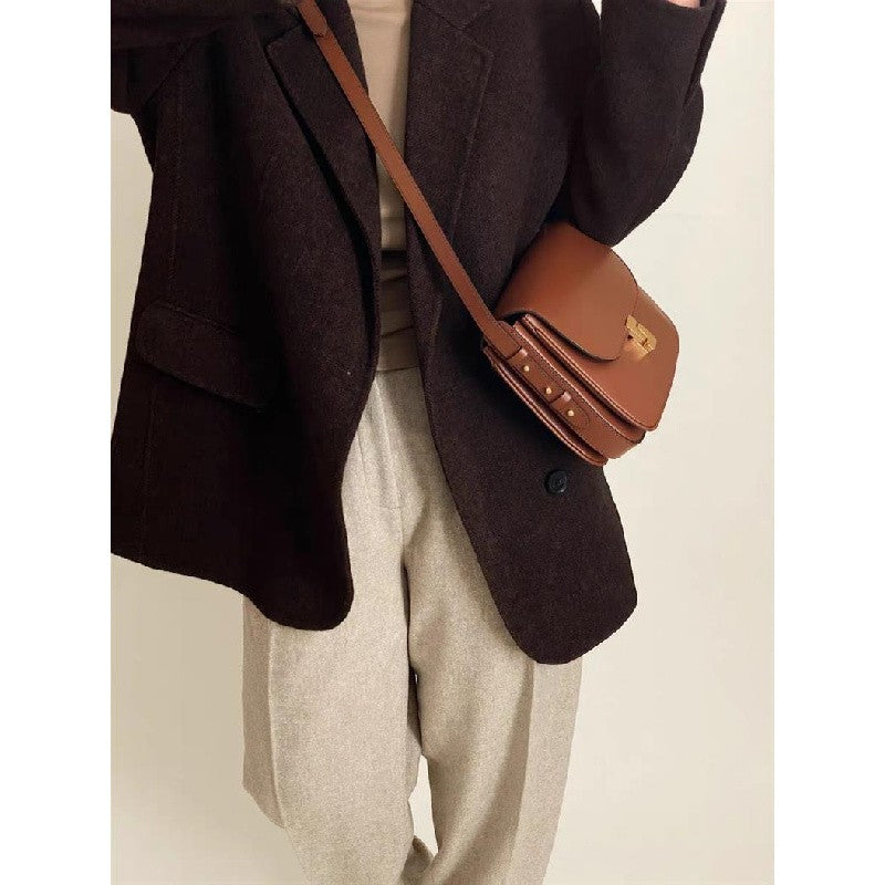 New genuine leather tofu bag for women with a high-end feel, single shoulder crossbody small square bag, commuting bag for women