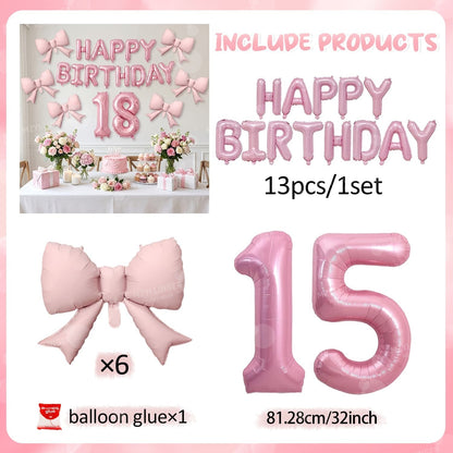 Pink Bow Birthday Balloon Happy Birthday Letter Balloon Used for Wedding, Valentine's Day, Birthday, Proposal Decoration Decor