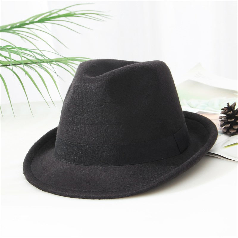 Vintage Kids Rolled Brim Trilby Hat for Boys Girls Child Fedora Hat Autumn Winter Felt Jazz Cap