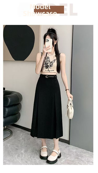 plus Size Suit Skirt Women Summer New Elastic High Waist Slim A-Line Skirt Belly Cover Pleated Skirt Korean Sle Casual Wear