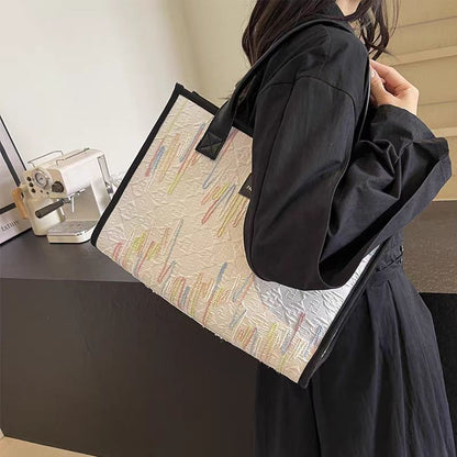 Large Capacity Canvas Bag Versatile Bag Women's Fashion Portable Shoulder Commuter Tote Bag Ethnic Style