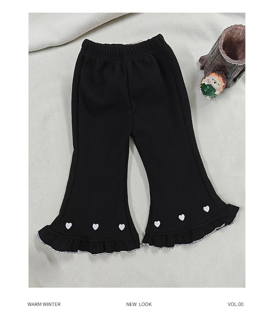 Girls Fleece Lined Flare Leggings Children Winter Warm Kids Pants Slim Fit Thermal Trousers Korean Fashion Outerwear Clothes