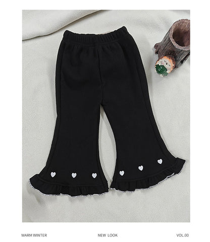 Girls Fleece Lined Flare Leggings Children Winter Warm Kids Pants Slim Fit Thermal Trousers Korean Fashion Outerwear Clothes