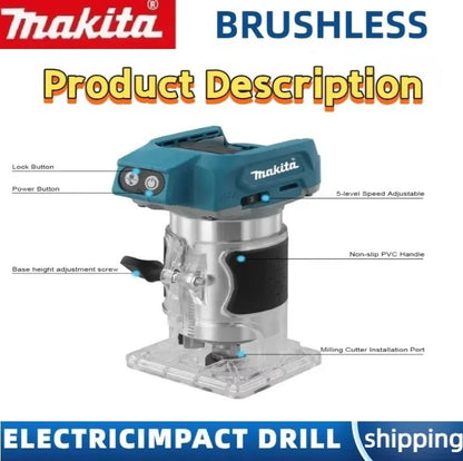 Makita DRT50 Tupia Sem Fio Recarregável com Motor Brushless para Entalhar e Fresar Madeira, Máquina de Chanfrar Portátil