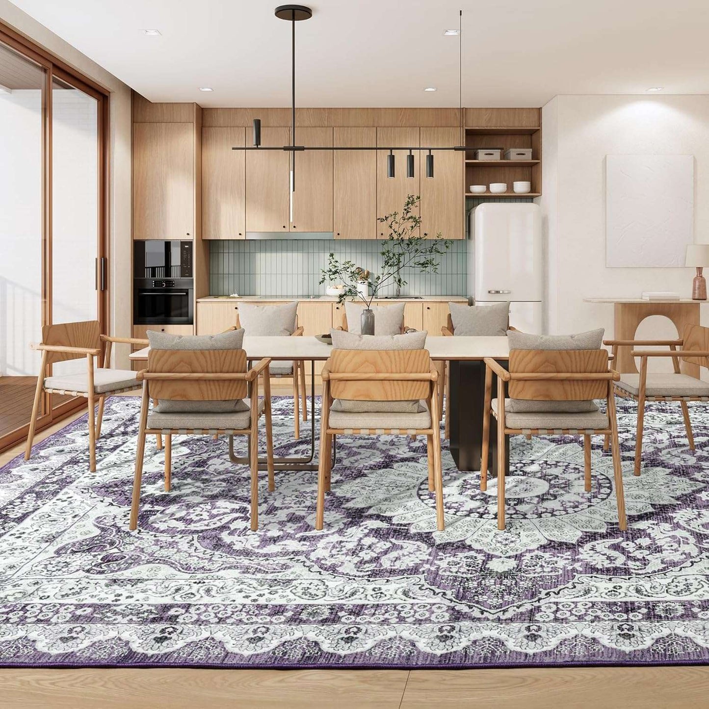 Area Rugs for Living Room, Machine Washable Vintage Rug, Non-Slip Low Pile Throw Rugs with Rubber Backing Washable Carpet