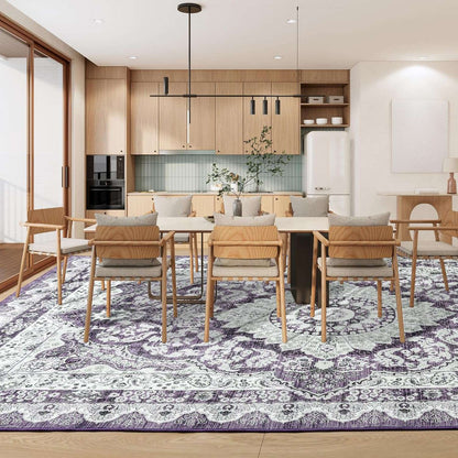 Area Rugs for Living Room, Machine Washable Vintage Rug, Non-Slip Low Pile Throw Rugs with Rubber Backing Washable Carpet