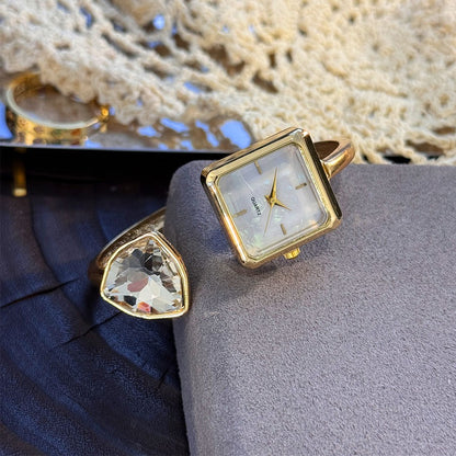 New Ladies Open Bracelet Watch Assorted Shaped Diamond Color Gemstone High-End Quartz Wristwatch Lazy Person's Stylish Timepiece