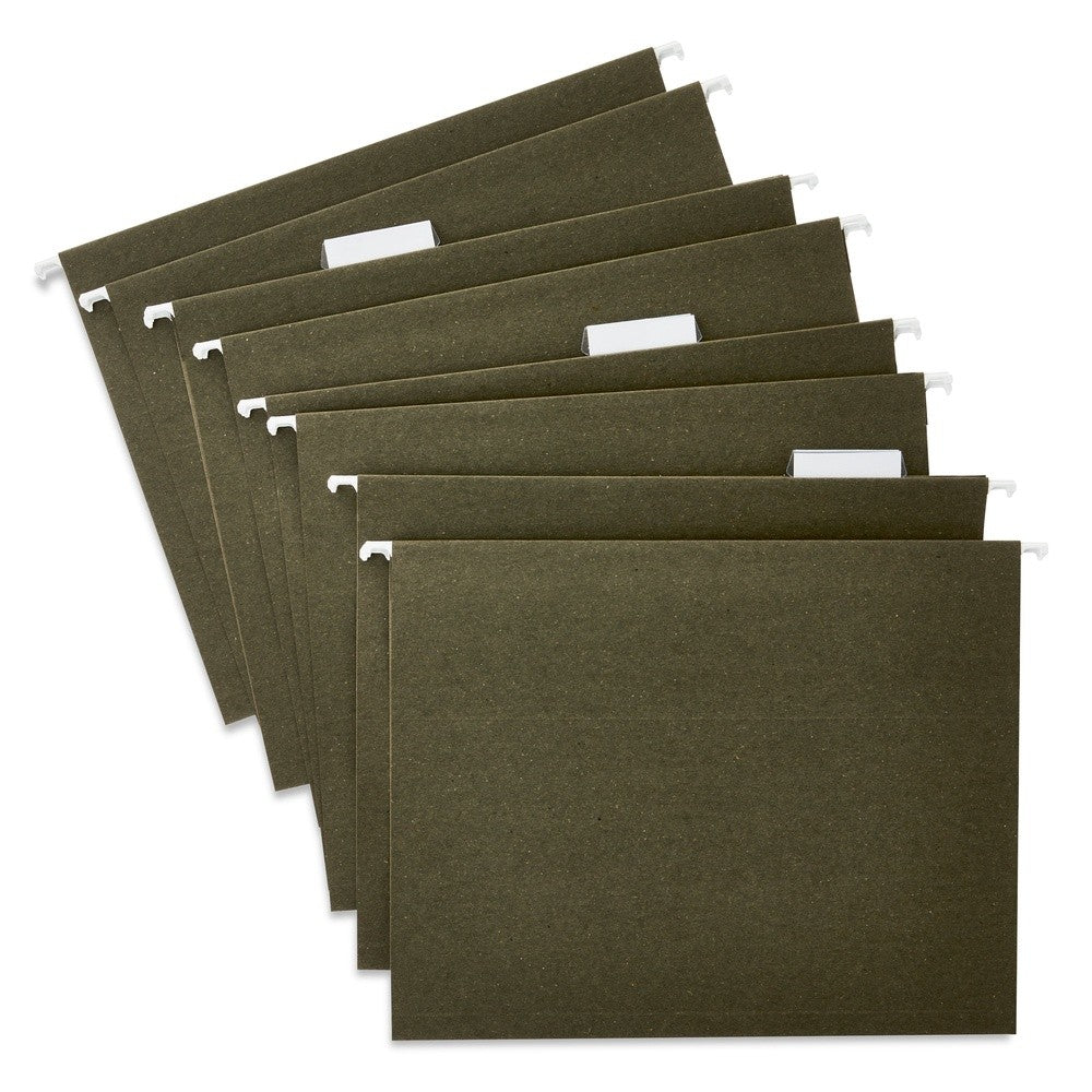 Standard Green Hanging File Folders Letter Size 1/5 Cut Tabs Inserts Box of 25 Durable Organizers Home Office Filing