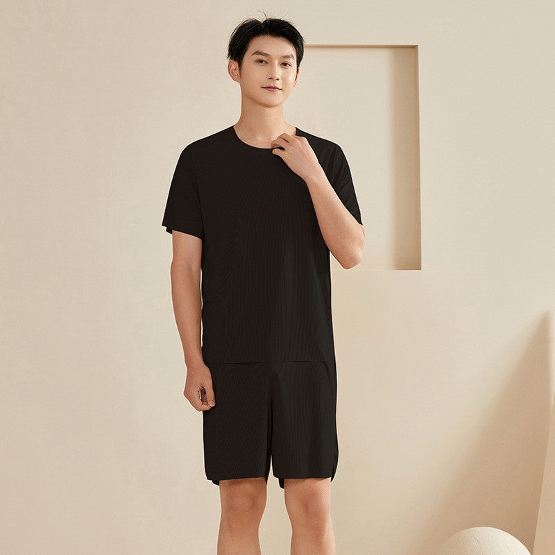 Super Thin Pajamas Suit Women Men Summer Ice Silk Cool Short-sleeved O-Neck Sleepwear Male Female Classic Simple Loungewear Suit