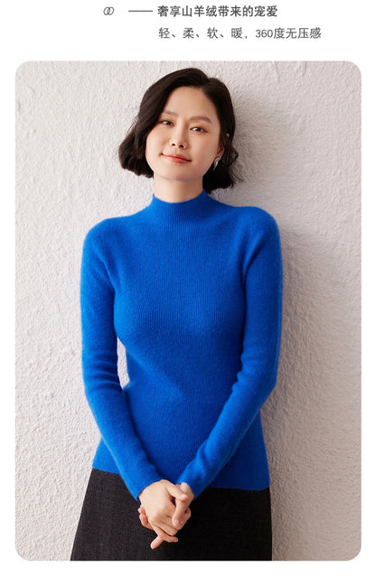 New women's sweater 100% pure cashmere high neck knitted pullover Korean version slim fit hot selling fashionable sweater