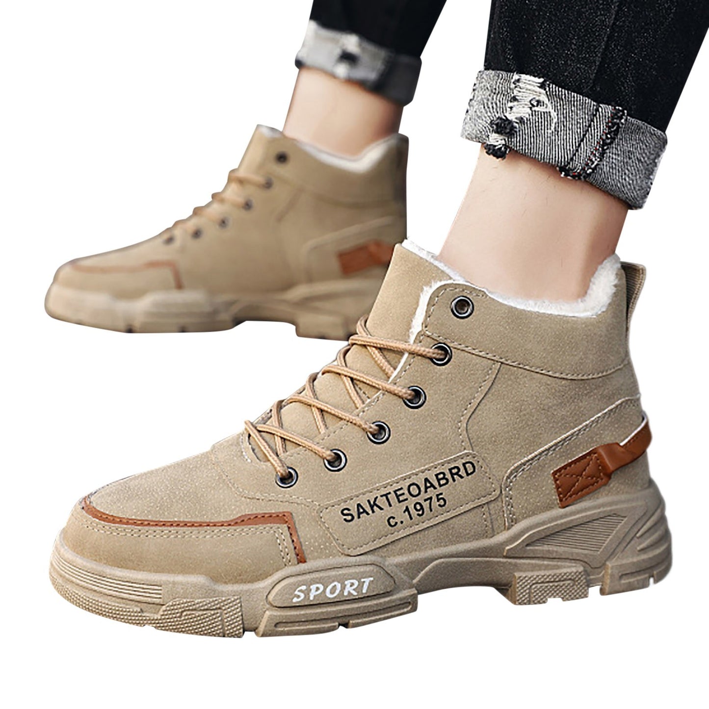 Winter Snow Boots Men'S Outdoor Hiking Velvet Thick Thermal Cotton High Top Casual Trend High Help Work Boots Mechanic Stuff