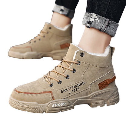 Winter Snow Boots Men'S Outdoor Hiking Velvet Thick Thermal Cotton High Top Casual Trend High Help Work Boots Mechanic Stuff