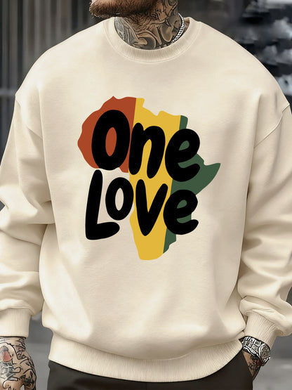 One Love African Continent Prints Sweatshirt Men Crewneck Clothes Autumn Fleece Pullover Oversized Multicolor Streetwear Unisex