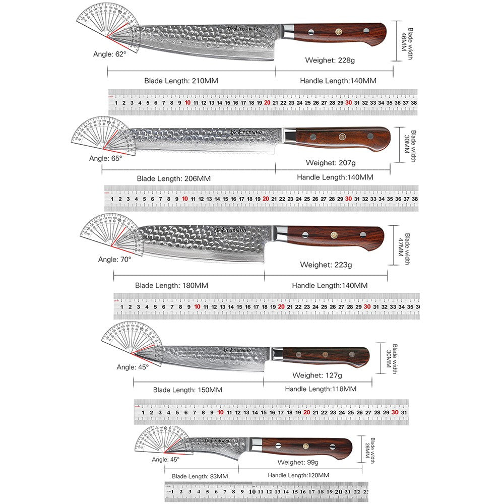 TURWHO 1-5 PEÇAS Facas Santoku Japonesas Facas de Chef Faca de Pão Aço Damasco de Alto Carbono 67 Camadas Conjunto de Facas Profissionais para Cozinha