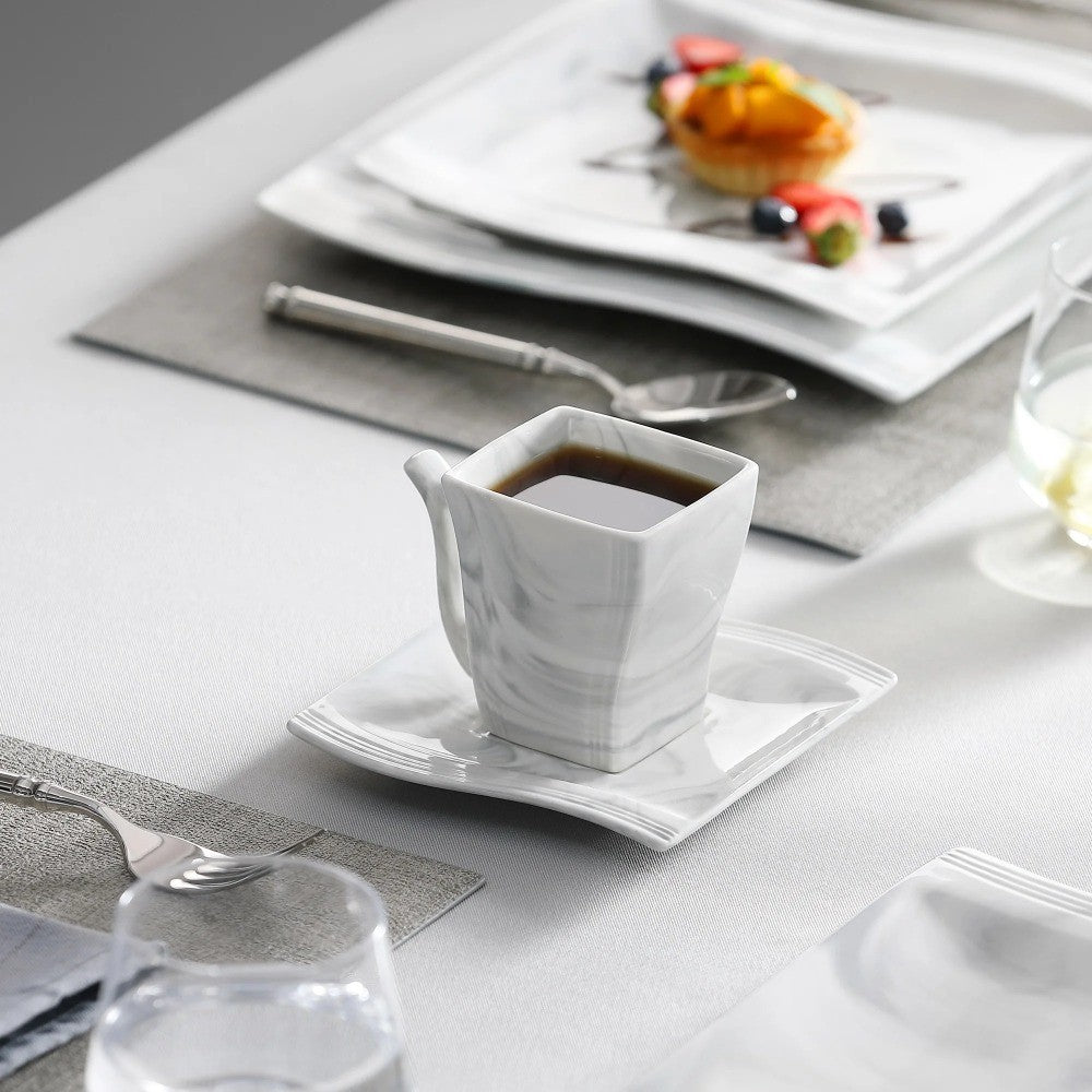 MALACASA FLORA 30PCS Marble Porcelain Dinnerware Set with 6 Piece Dinner Plate Dessert Plate Soup Plate Cups &Saucers