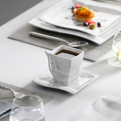 MALACASA FLORA 30PCS Marble Porcelain Dinnerware Set with 6 Piece Dinner Plate Dessert Plate Soup Plate Cups &Saucers