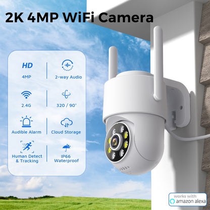 4MP 2K PTZ Wifi Camera ICsee HD Outdoor Surveillance Camera IP66 Waterproof Night Vision Human Detection Alert Home Security CAM