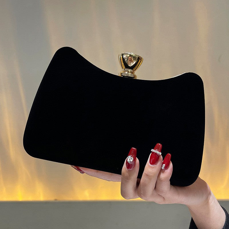 Luxury Black Satin Evening Clutch Bag High-Quality Flannel Small Handbag Elegant Dinner Party Crossbody Wallet for Women