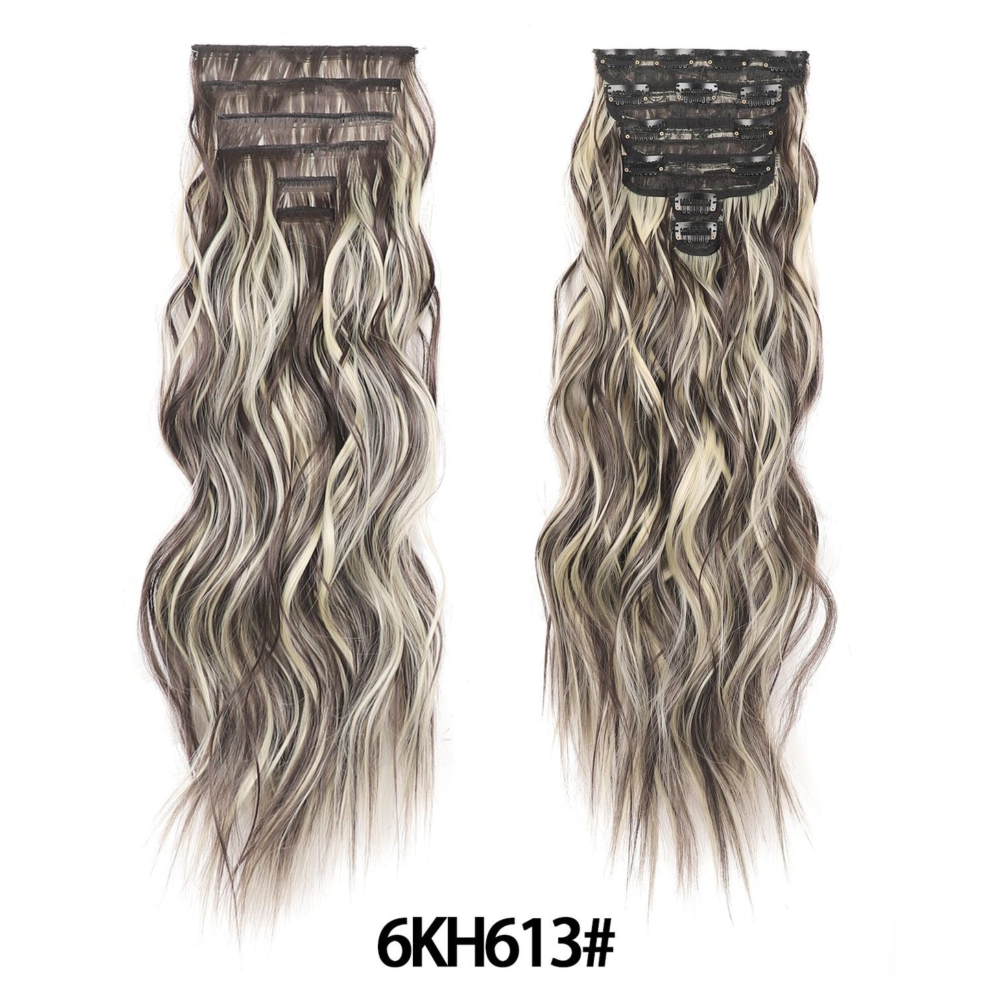 Jeedou 185g Thick Soft Hairpieces Clip in Hair Extensions 6PCS Water Wavy Long 24Inch Synthetic Hair for Women Party Daily Use