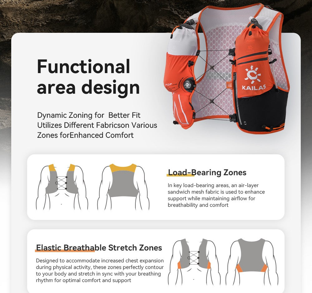 KAILAS FUGA AIR 8L Unisex Travel Marathon Trail Running Hiking Cycling Backpacks  with Dual Soft Water Bottles KA2554005