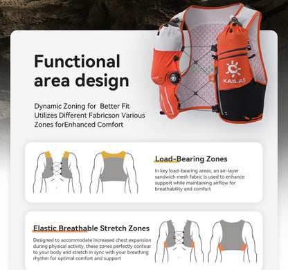 KAILAS FUGA AIR 8L Unisex Travel Marathon Trail Running Hiking Cycling Backpacks  with Dual Soft Water Bottles KA2554005