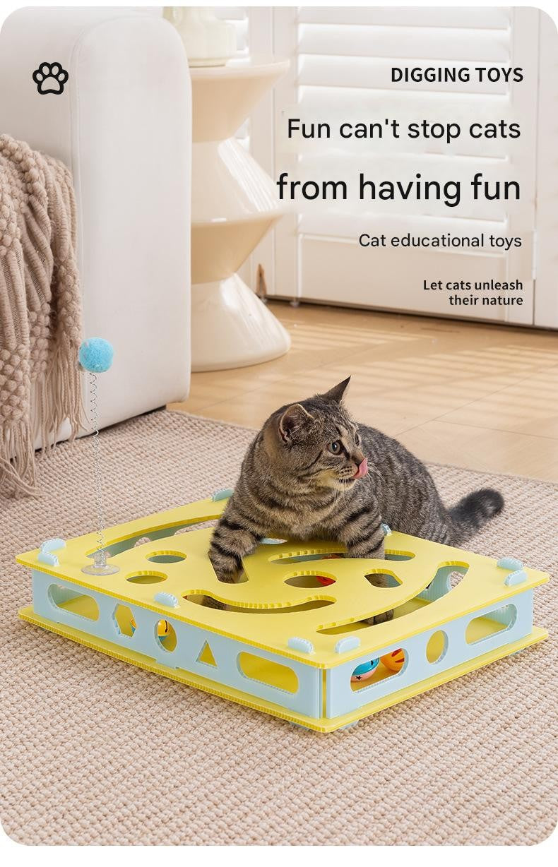 Brinquedo Interativo para Gatos Brinquedos de Escavação Labirinto Eco-PP Bolas com Guizo Teaser de Mola Grande 40cm Multi-Gatos Seguro para Mordidas Lavável com Trava de Pressão