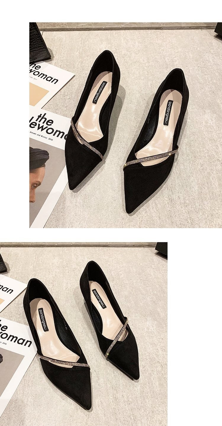 Four Seasons Women's Suede High Heels 2024 New Pointed Stiletto Fashion Sexy Black Wedding Shoes Office Lady Shoes
