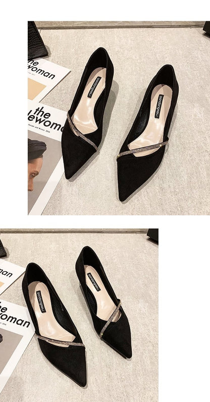 Four Seasons Women's Suede High Heels 2024 New Pointed Stiletto Fashion Sexy Black Wedding Shoes Office Lady Shoes