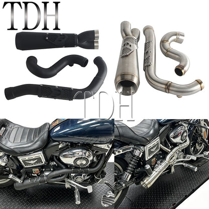 Motorcycle Drag Exhaust Stainless 2-1 Exhaust System For Harley Dyna W/ Mid-Controls Forward Controls Wide Super Glide 2006-2017