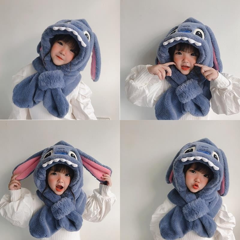 Disney Stitch Angel fofo criativo desenho animado infantil chapéu de pelúcia cachecol anime filme personalizado proteção de orelha chapéu quente engrossado