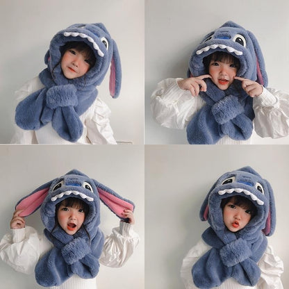 Disney Stitch Angel fofo criativo desenho animado infantil chapéu de pelúcia cachecol anime filme personalizado proteção de orelha chapéu quente engrossado
