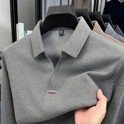 High end brand men's long sleeve V-neck polo shirt autumn fashion new striped embroidery design boutique golf top casual T-shirt