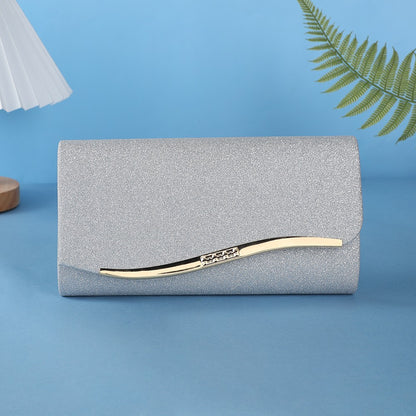 Fashionable Japanese and Korean style ladies' metal-edged elegant evening bag with glitter material high-end single-shoulder cr