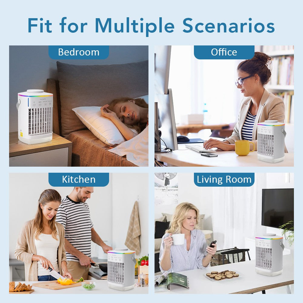 Ar Condicionado Portátil Ventilador de Mesa Spray Duplo Atomização Ultrassônica 3/4 Velocidades Silencioso Refrigerador de Ar Luz Noturna Ventilador Elétrico Doméstico