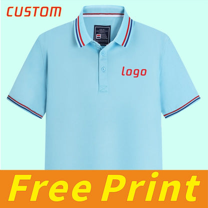 100% linen cotton polo shirt, T-shirt, breathable collar, short sleeved, custom printed logo, embroidered men's and women's work