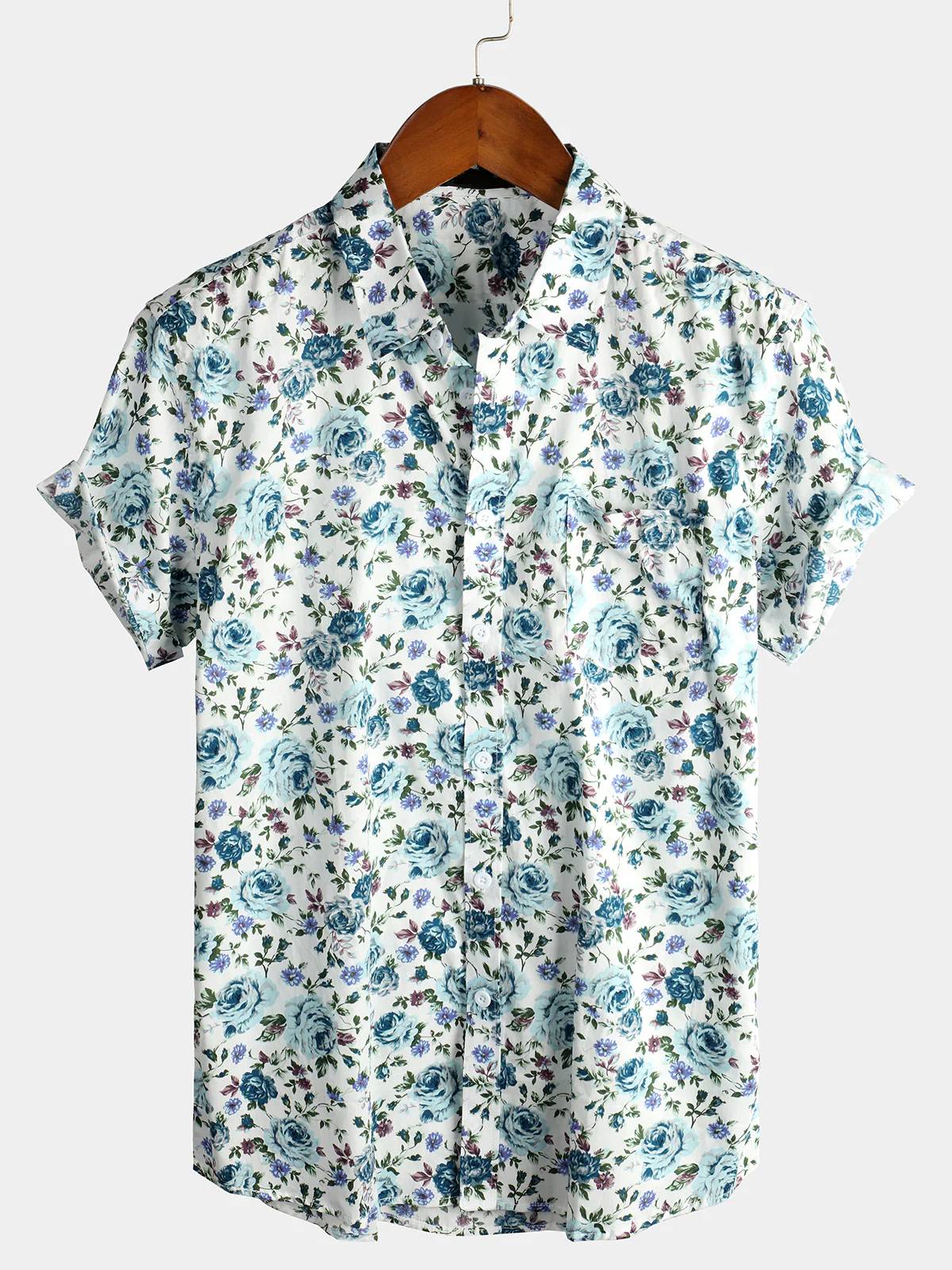 Mens Striped Casual Holiday Short Sleeve Orange Summer Button Down Shirt Hawaiian Shirt Summer Spring Lapel Button Down
