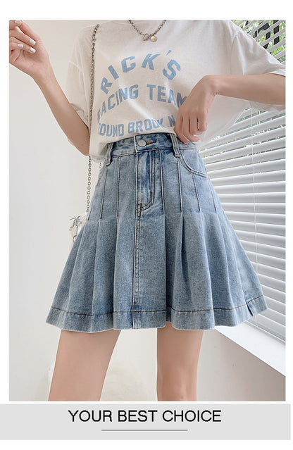 New Summer 2024 Plus Size Denim Skirt Women High Waist Pleated Large Size A Line Mini Jean Skirt Women Streetwear Saia Hot Sale