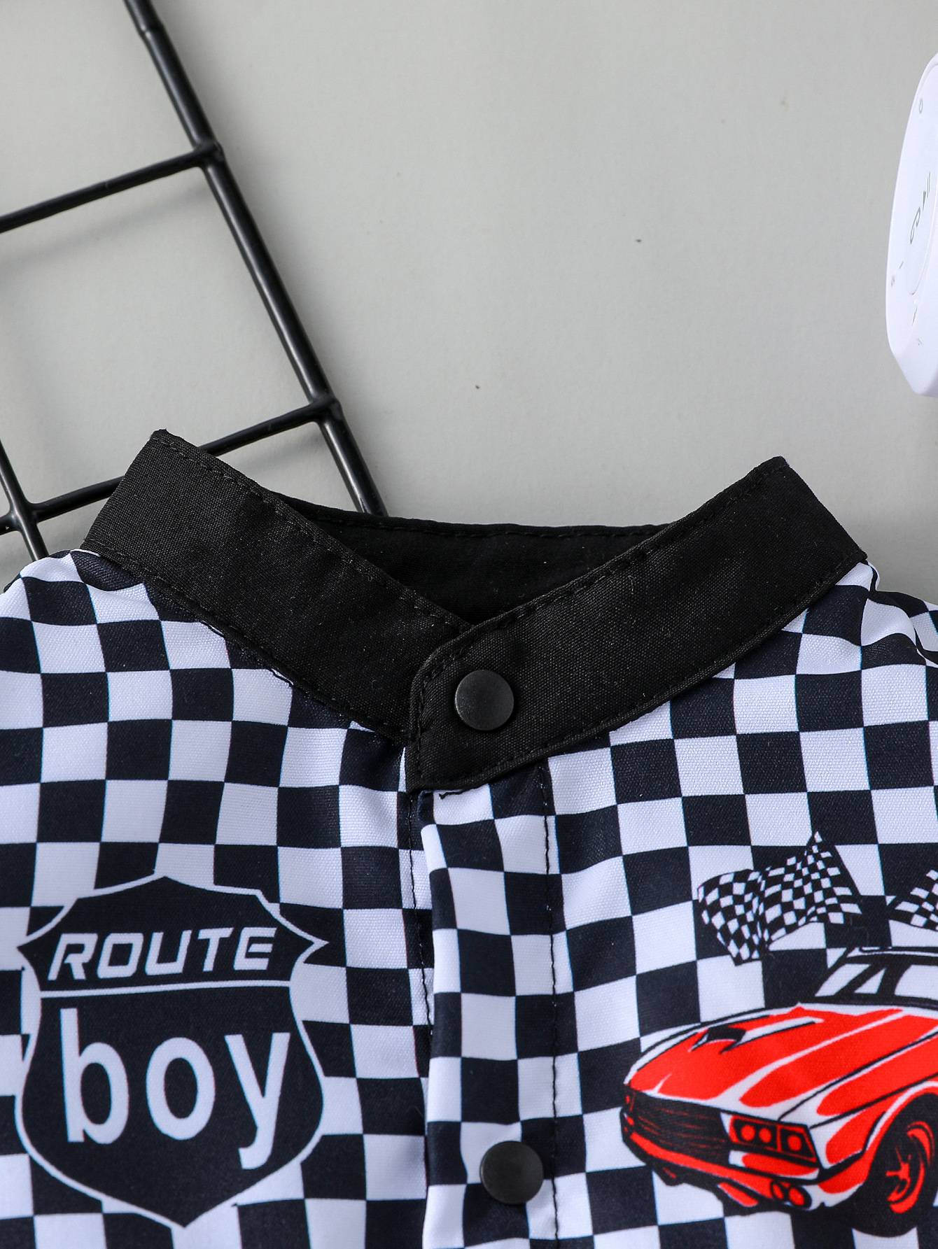 Newborn Baby Boy Styling Suit Mini Racer Outfit with Embroidered Stand Collar and Zipper Denim Overalls